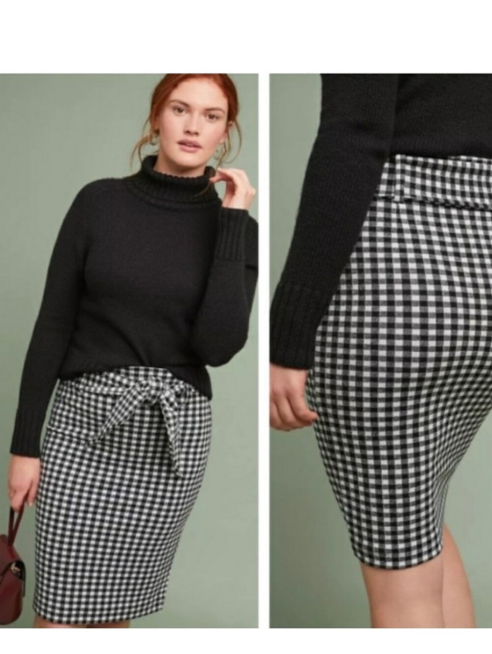 Maeve Anthro Gingham Check Pencil Skirt Tie Waist M